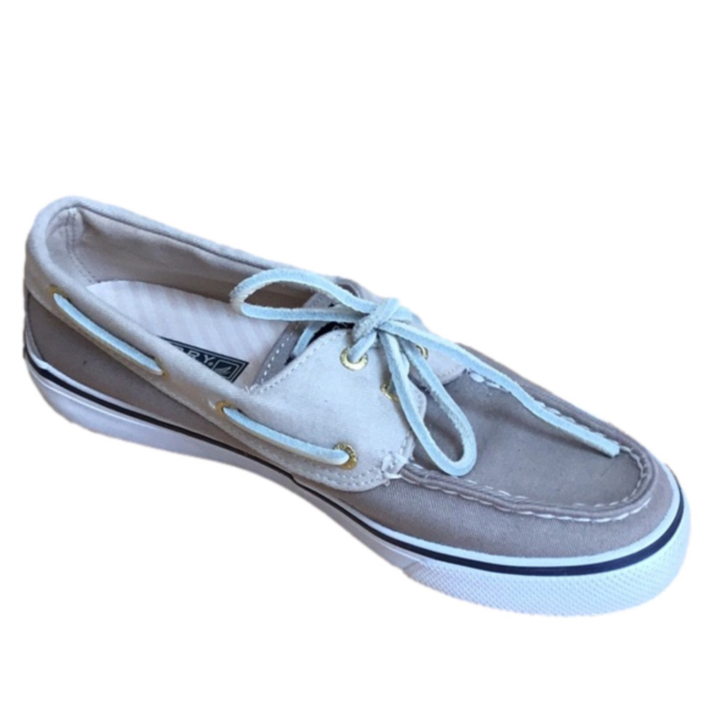 Sperry Top-Sider boat shoes. Khaki and tan. Women’s size 6.5